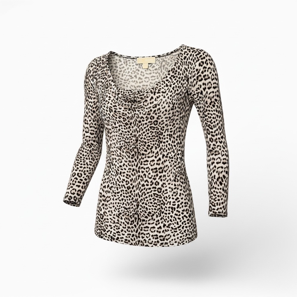 Michael Kors Leopard Print Lightweight Long Sleeve Knit Top Size M